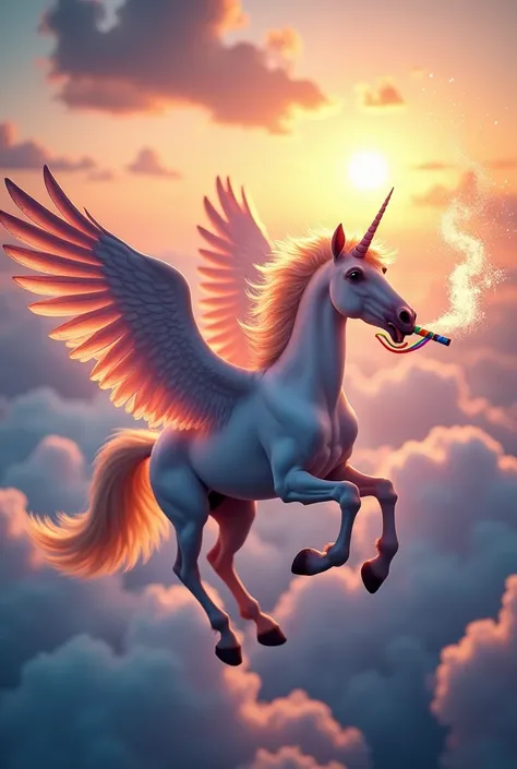 Pegasus smoking a rainbow colored joint