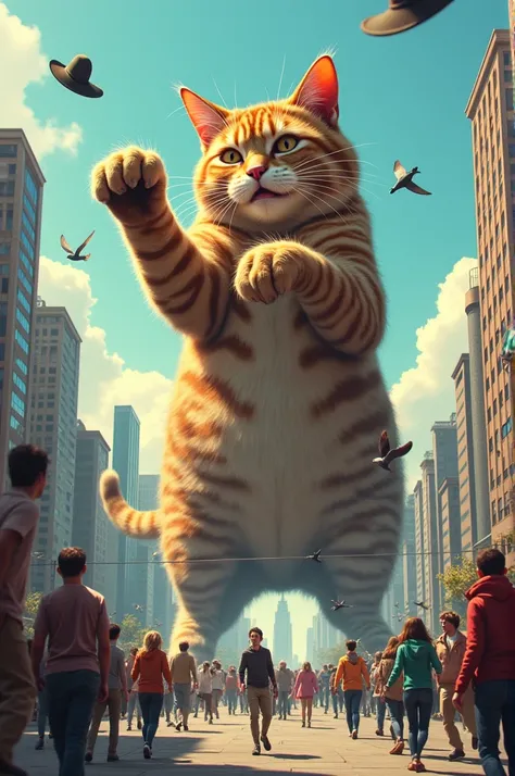 A giant cat crushing people