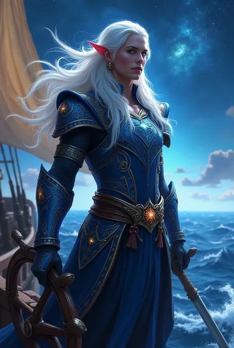 Astral elf pirate with white hair blue eyes male