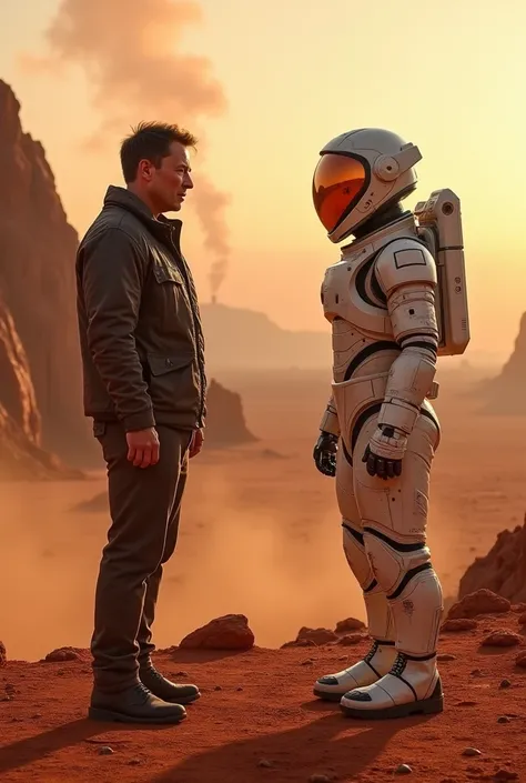 Generate a mature man fighting Elon Musk on Mars