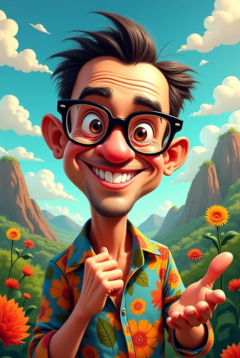 Create a caricature of Jaime Garzón with glasses 