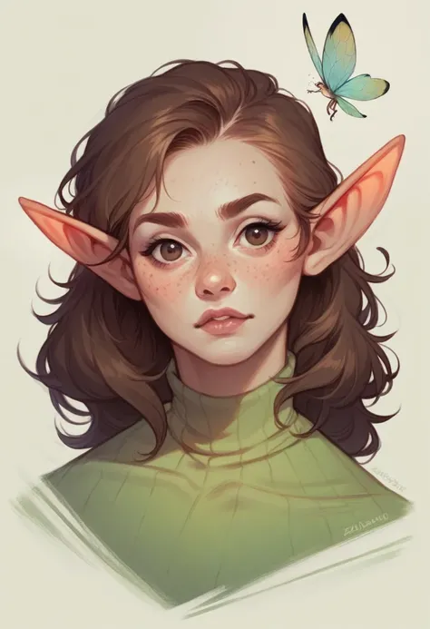 Realistic Fairy with brown hair and freckles 