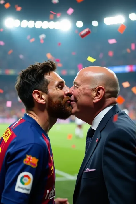 Has Messi giving Infantino a kiss on the mouth 