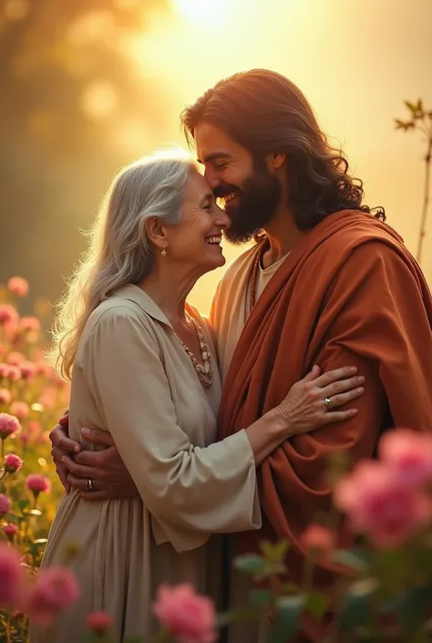 A photo of a grandmother embraced in the arms of Jesus Christ 