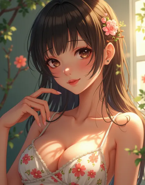 {{{{{3,318 trillion pixels high resolution, nsfw, Realistic scenery and lovely Japanese girl as her nudity in a romantic Cylindrical crystal sparkling herbarium filled with flower oil, thicken the lips look pretty, Boobs are fluffy and bouncy, Tits that ge...