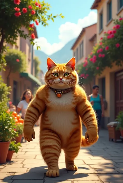 
In a bustling neighborhood, there’s a cat  with big muscle named Whiskers who is known for his remarkable work ethic. 