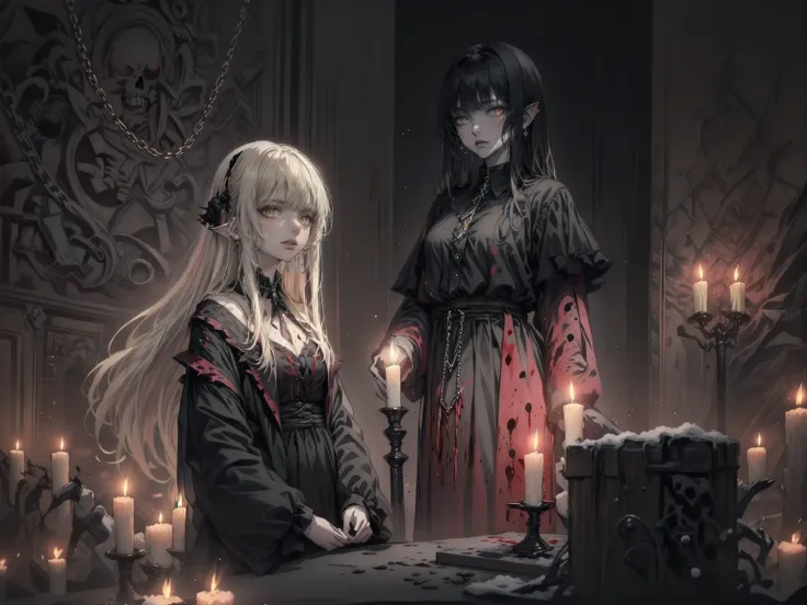 beautiful girl、とてもcute天使、Pink T-shirt、cute、Baby Face、smile、Long skirt、Black long boots、.(Highest quality,4K,High resolution,masterpiece:1.2),Very detailed,Realistic:1.37,Spooky altar background,Dark fantasy,Red color scheme,Ominous atmosphere,Eye-catching,...