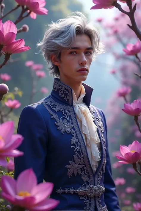 Attractive prince ,with purple eyes and gray hair in Wonderland