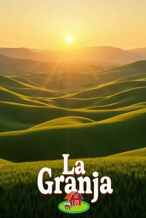 Create an image with a landscape background that says La Granja and has a farm icon. The size is 960x540.