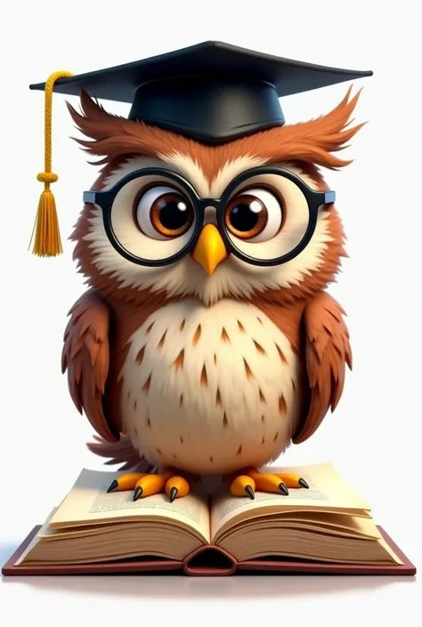 Imagine an owl with round glasses and a graduation cap, standing on an open book but its animated, that the image doesnt have a background