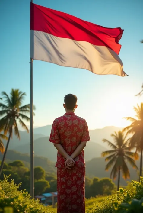 The red and white Indonesian flag is flying.