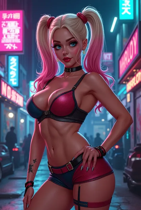 harley quinn, sexly, pantyrose, bra. breasts big, toned thighs