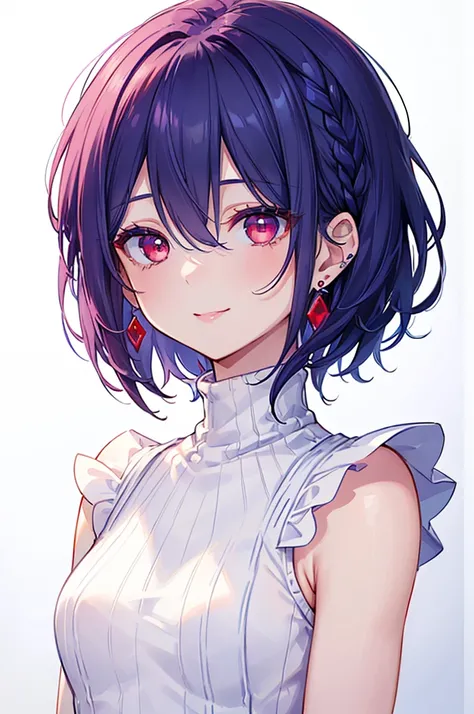 {{masterpiece}}, The best quality of life, 超High resolution, Attention to detail, high quality, High resolution, 最high quality, 4K, 8k,Attention to detail,((short indigo hair、Deep blue short hair)Braided Hair) 、 Cute female, 、One woman、(((Crimson Eyes、Red ...