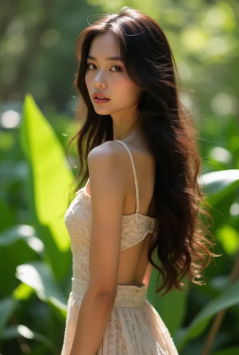 ((Best Quality, 8k, Masterpiece:1.3))), Crisp Focus: 1.2, (Beautiful 20years old cute girl.cute face.with Perfect Figure: 1.4) , Highly Detailed Face and Skin Texture., Detailed cute Eyes, Double Eyelids , Long Hair, without clothes , no cover on breasts a...