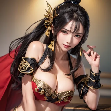 Bikini Armor,Cape,Woman close up, ((Highest quality)), ((masterpiece)),No background,Simple Background,(Very intricate details),One person,Cute Ponytail,Long Hair,(Big Breasts),Large breasts and cleavage,Highly detailed face and skin texture,Looking into t...