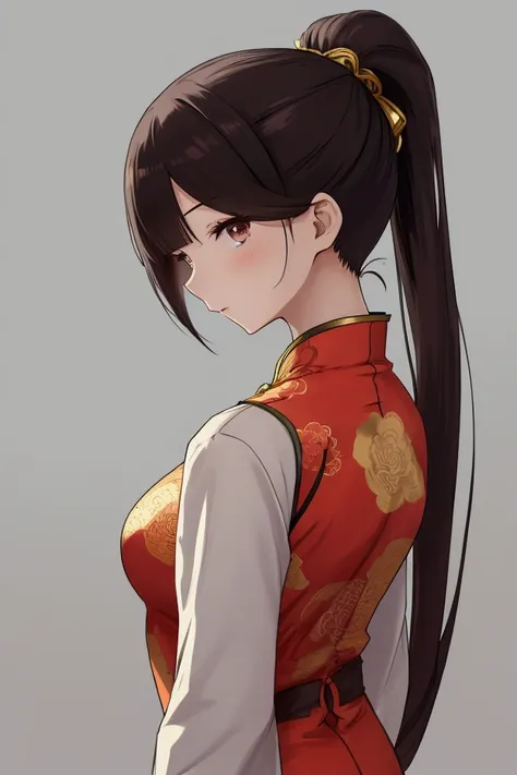 anime girl, chinese long dress with ponytail cuff hairstyle