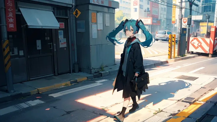 masterpiece, Highest quality,One person, hatsune miku, "Sidewalk Stories" - （People crossing the street々Lyrics of the story