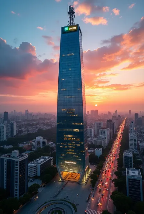 Entel Tower with the Movistar antenna with a colo logo