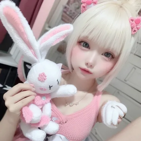 There is a lady holding a plush toy, Hello Kitty;, Trends in CGTacing:, very beautiful and cute kitten, Popular content on cgstation, Sakimichan, Surreal sweet bunny girl, Nguyen Vtubers father, Hello Kitty, 480p, 4 8 0 points, Linda Delfina, Charming cat ...