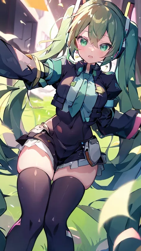 Aile_Megmanzx , 1girl, Long hair,  Green eyes, Brown hair, Hatsune Miku Cosplay