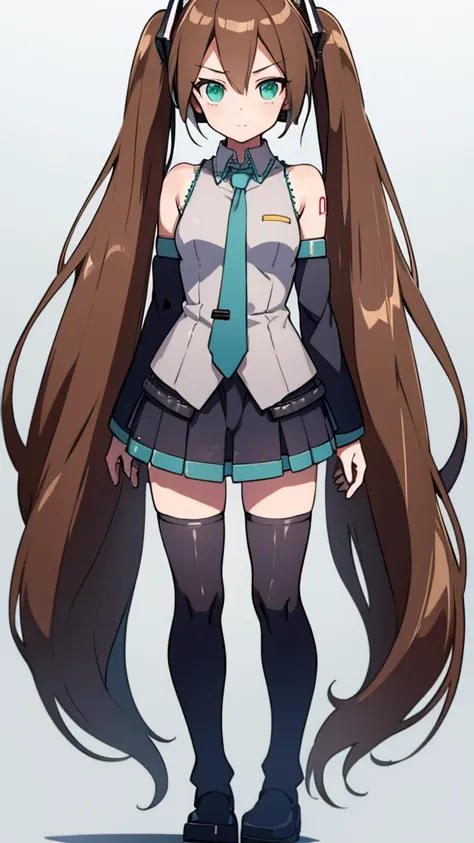 Aile_Megmanzx , 1girl, Simple background, Long hair,  Green eyes, Brown hair, Hatsune Miku Cosplay