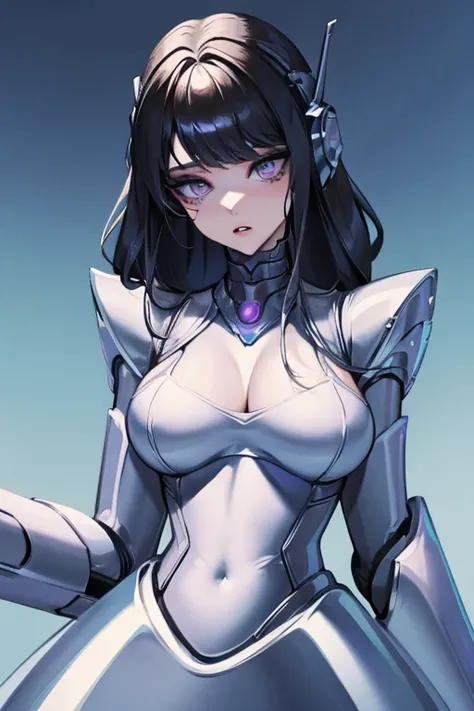 empty eyes,robotized woman ,big bust,Robot Joint ,Metal skin