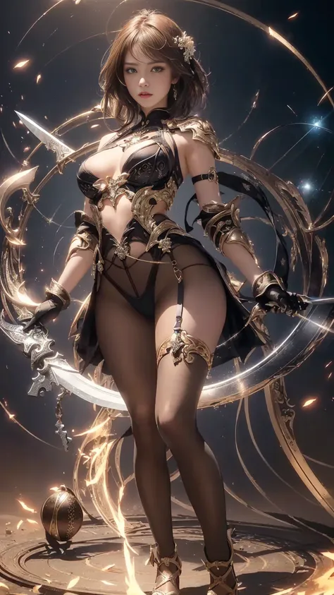 A woman in a sexy outfit holding a sword and a ball., Jan J, Kschaert Krentz Key Art Feminine, Complex, Uropa Art, art of Wlop, Highly detailed goddess shot, Lostrun 8k, Wallop and Krentz Kuschaert, Vrop Rosdroze, Los Tran and Europ, Beautiful Celestial Ma...