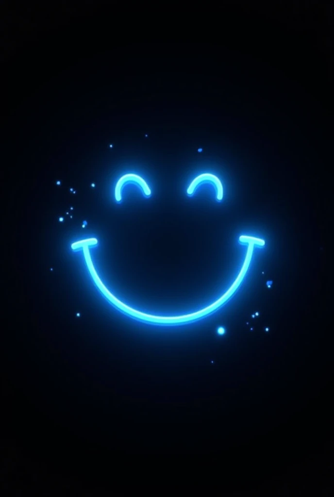 Sur un fond noir un smile en bleu fluo avec les yeux contents fermés