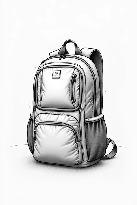 Hand drawn sketch of school backpack with smart compartments
