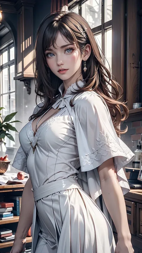 (Game CG,Highest quality,masterpiece:1.3),1 gigi, White capelet, White Dress, skirt