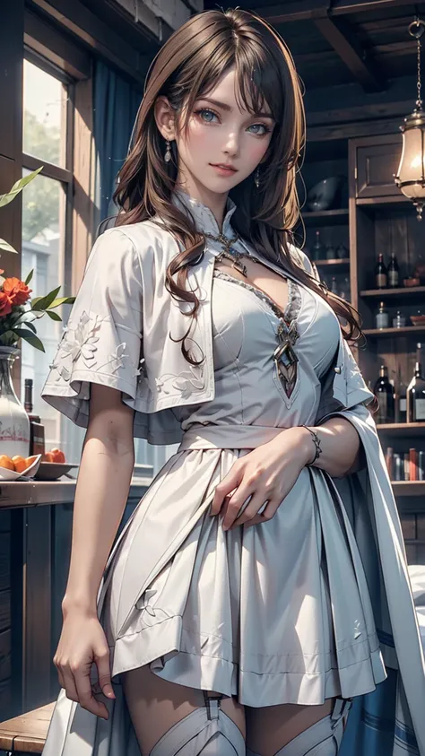 (Game CG,Highest quality,masterpiece:1.3),1 gigi, White capelet, White Dress, skirt