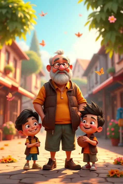 Old man and his three sons 3d animation image disney style