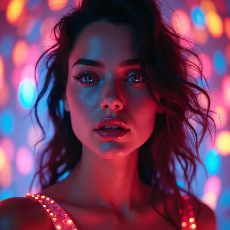 a person surrounded by ai-generated artworks, detailed person with beautiful eyes and lips, highly detailed portrait, photorealistic, hyper detailed, 8k, ultra-detailed, masterpiece, digital art, surreal, abstract, colorful, neon lights, glowing, cinematic...