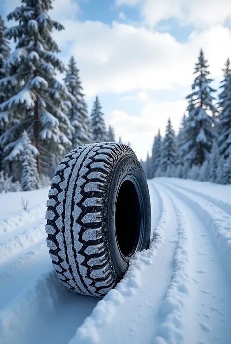 Nokian studded winter tire on a snowy road