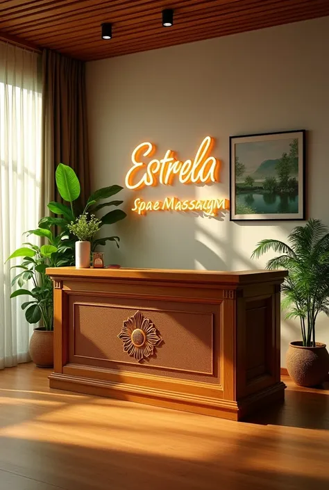 Massage Clinic Reception Room, with the name written appearing “estrela spa e massagem” in Portuguese