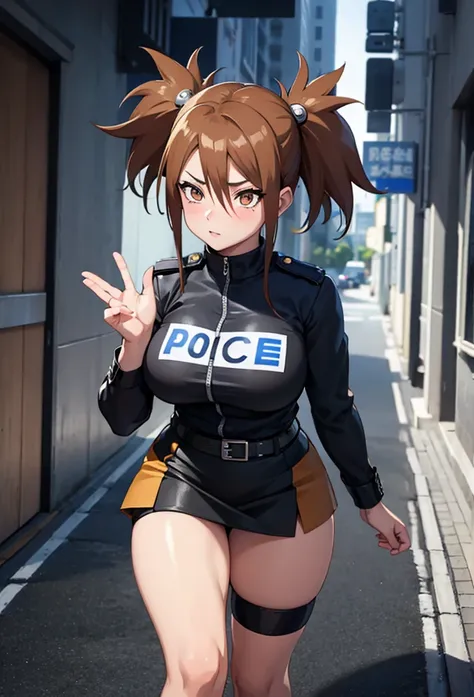 Masterpiece,Solo,1Girl,Chocho Akimichi,(Boruto)Big Breasts,Perfect Body,Sexy Body Hot,Ultra High Quality,Ultra High Resolution,Photograph 16K,Ultra Detailed,Twin Tails,Brown Hair,Beautiful,Beautiful Girls,Female Police Theme,Female Police Uniform,Police Sh...