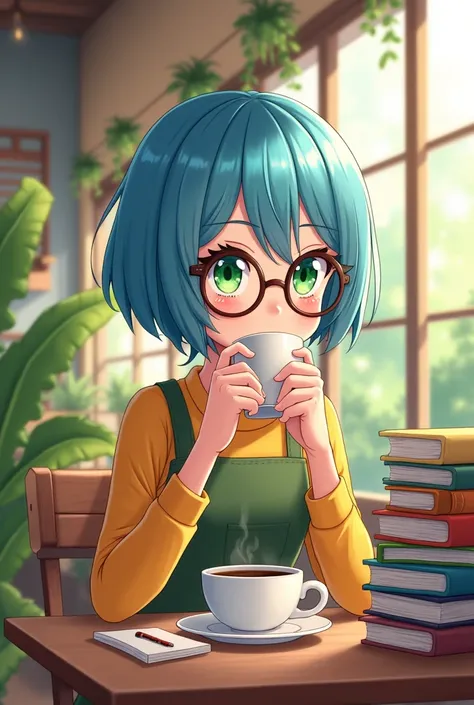 a short hair girl with glasses