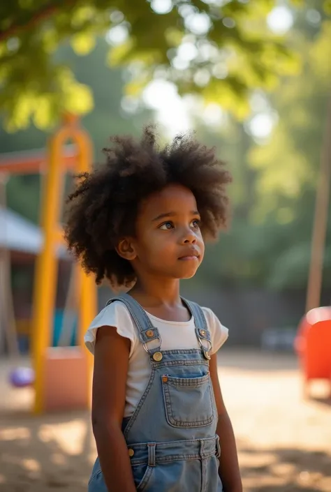 children black girl, 6 years old, curly hair, light skin, not smiling 