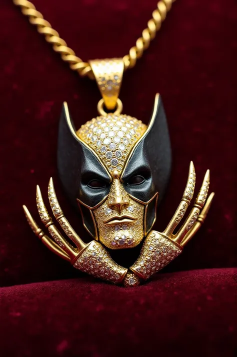 Pendent of half wolverine and half DEADPOOL of gold and diamonds

