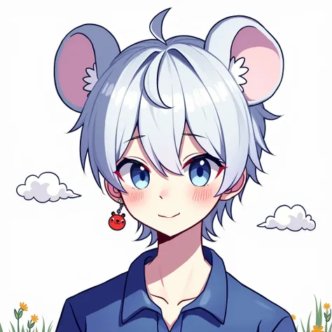 gray hair, boy,  Red pin earring rat 