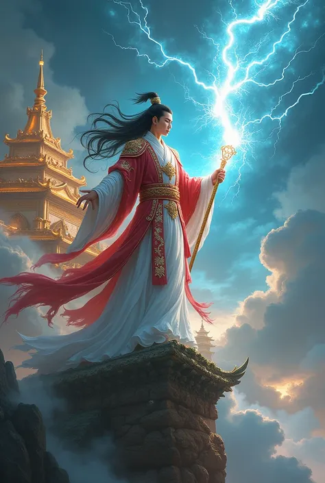 Yu Qian was holding onto the lightning rod at the very top of the Lingxiao Palace in the Thirty-Three Heavens.