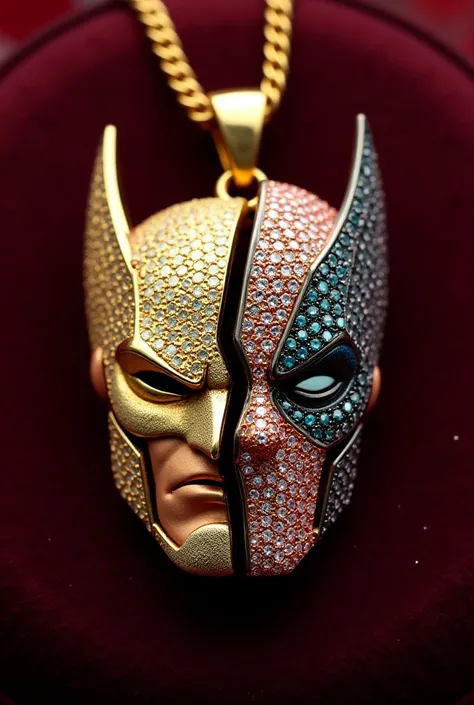 Pendent of wolverine and DEADPOOL 
gold and diamonds 

