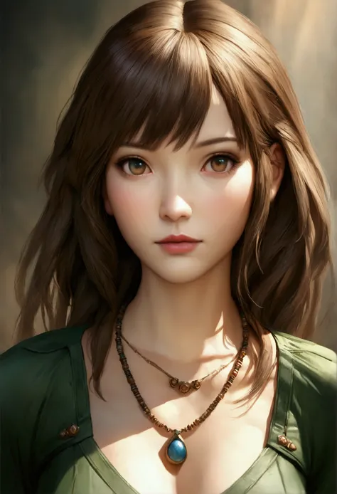 a close up of a woman with a green dress and a necklace, artwork in the style of guweiz, realistic anime 3 d style, beautiful anime portrait, anime realism style, detailed portrait of anime girl, beautiful character painting, by Yang J, stunning anime face...