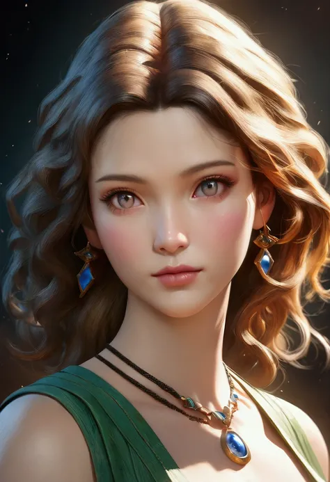 a close up of a woman with a green dress and a necklace, artwork in the style of guweiz, realistic anime 3 d style, beautiful anime portrait, anime realism style, detailed portrait of anime girl, beautiful character painting, by Yang J, stunning anime face...