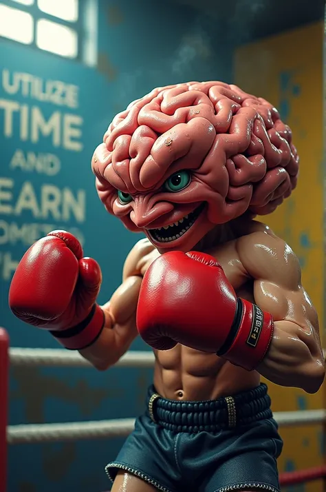 Create a wallpaper for Android phone where it is written " Utilize your time and learn something new today " and the back ground should be a strong brain taking boxing training