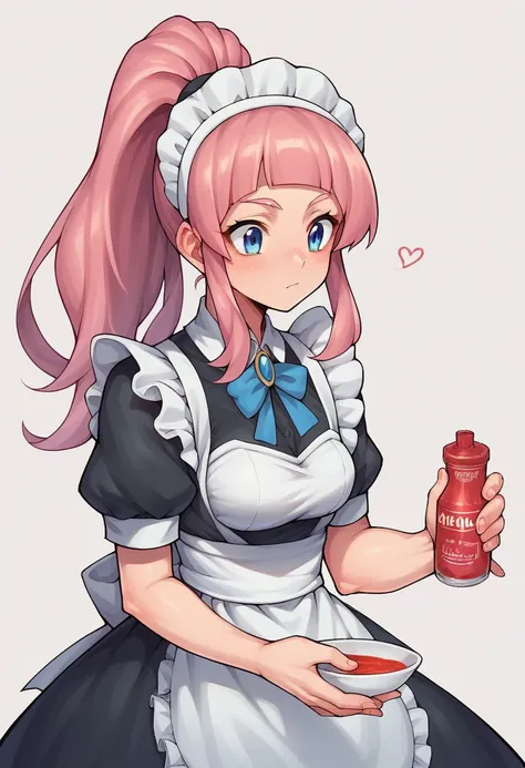 score_9, score_8_superior, score_7_superior, sauce_anime, 1 felicia def, pink hair, ponytail, blue eyes, maid&#39;s headdress, b...