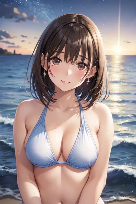 anegasaki nene、Shiny brown hair, short hair, (Beautiful brown eyes、Sparkling eyes, Fine grain)、smile、Ultra-detailed eyes、Highly detailed face, Highly detailed eyes,


masterpiece、High resolution、high quality、32K、(1 teenage female、Straight hair、Transparent ...