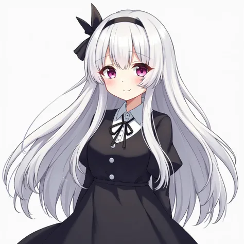 White Hair　White skin　kind　Black dress　anime whole body　smile　Long Hair