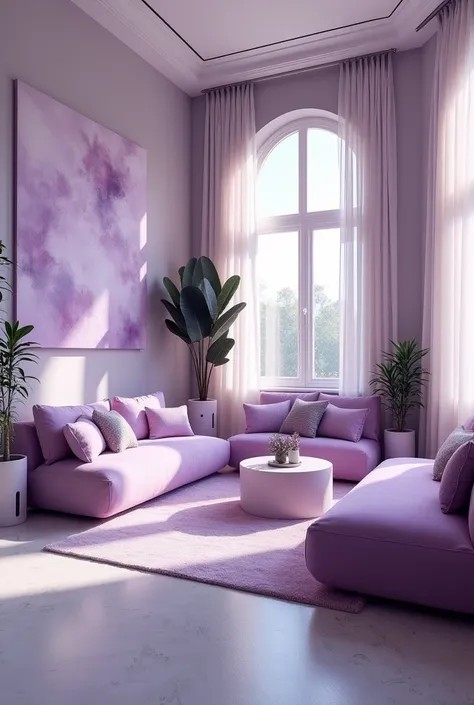 Lilac colour theme aesthetic modern biggest and largest lounge design looks real