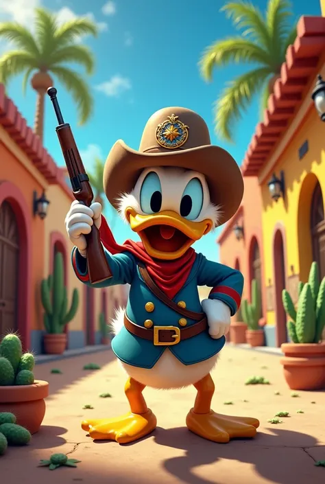 The warlike Donald Duck with a rifle and a hat in Sinaloa